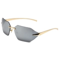 Gafas de sol grises sin montura con patillas de metal dorado y diseño minimalista - Montura Dorada Lente Espejo Blanco