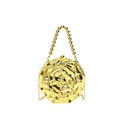 Elegant gold rose evening clutch bag with pearl handle and metal chain for parties - With Handle / Gold