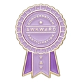 Purple and gold enamel reward pin with text Conversation Awkward Participation Yay - Awkward Participation Purple Medal (XZ8862)