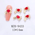 Detailed view of red heart bow nail charms with 13x14mm size marking on gold alloy base - Gold Bowknot Red Heart(9433)