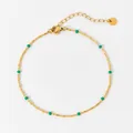 Bohemian gold stainless steel necklace with vibrant green beads and lobster clasp - Gold + Emerald Green