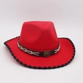 Bright red western cowboy jazz hat featuring a black band with a vintage bull head buckle - Red With Black Edge