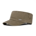 Olive green washed cotton flat top military cap with metal ventilation and logo detail - Army Green