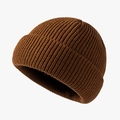 Classic brown winter acrylic knit beanie hat with warm folded cuff design - 56-58cm(Elastic) / Coffee