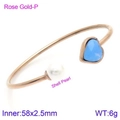 Rose gold heart-shaped open bangle with blue sapphire stone and shell pearl - Rose Gold Blue Heart Shell Pearl Style (KB123878-K)