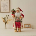 Traditional standing Santa Claus figurine Christmas doll decoration with a lantern prop - Plaid Shirt / 60cm Height