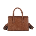 Vintage brown leather tote bag with lychee texture and jacquard strap in variant view - Brown