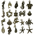 20pcs antique bronze ocean themed charms featuring seahorse turtle and starfish pendants - Mixed 20pcs Antique Bronze Ocean Series