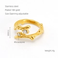 Irregular 18K gold plated stainless steel coral ring with rhinestones and moonstone - Coral Branch Rhinestone Style (ZXG693)