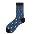 Navy mid-calf socks with cute penguin patterns and black heel contrast trim - Blue Black Base Penguin (5)