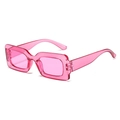 Retro rectangle jelly pink transparent sunglasses with matching tinted lenses - Rose Red Frame Rose Red Lenses
