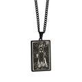 Black rectangular The Tower tarot card necklace in matte stainless steel for unisex - The Tower / Black