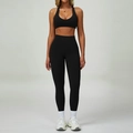 Zwarte yoga set voor dames met halter sport bh en hoge taille legging naadloos - S / Sportbeha + Legging / Premium Zwart