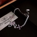 Elegant butterfly adjustable bracelet with sparkling pink and white cubic zirconia - 8# Bracelet - Silver - Pink