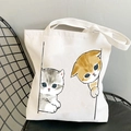 White canvas tote bag featuring cute cartoon grey and orange cat prints with dual straps - Grey and Orange Cats