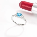 Elegant S925 sterling silver ring with a heart-shaped blue zircon stone and glossy finish - Blue Crystal