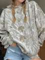 Oversized hooded sweatshirt with withered leaf camouflage pattern and denim shorts - S / Mixed Colors