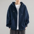 Dunkelblauer Herren Hoodie mit Reißverschluss, lockere Passform und Kapuzendesign - S / Marineblau