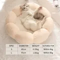 Flower shaped plush pet bed in beige color shown in various size specifications - Small / Light Pink + White