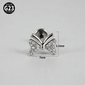 Clou de labret en titane G23 avec nœud papillon, zircons et dimensions 7x5.5mm - Nœud / 1.2x8mm / Argent