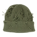 Gorro de punto verde oliva con detalles desgastados y rotos para estilo urbano moderno - Verde Militar