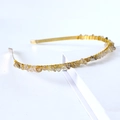 Handmade gold wire headband featuring amber natural crystal stones on a white stand - Single Row / Rutilated Quartz-Single Row