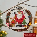 Ghirlanda natalizia in rattan con Babbo Natale, renna e scritta Welcome, diametro 25 cm - Ghirlanda di Benvenuto Babbo Natale