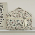 French floral quilted makeup bag with ribbon zippers and sturdy handle for travel - French Garden [Makeup Bag]