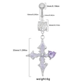 Dettaglio piercing ombelico croce argento con smalto viola e specifiche dimensionali - Croce Cuore Viola (BR24091201-2)