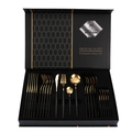 24-piece black and gold stainless steel cutlery set neatly arranged in a premium gift box - Portugal Style (24Pcs Set/Flip Case) / Black Gold