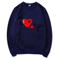 Navy blue crew neck sweatshirt featuring heart puzzle print and me & you lettering - Navy Blue (Pattern 3)