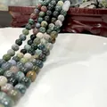 Polished natural moss agate round beads with mixed green and purple mineral textures - Indian Agate 54 / 6mm / Approx 63pcs