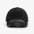 Casquette de baseball en denim noir délavé vintage avec broderie et bordure usée - Noir