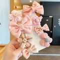 9-piece set of pink fabric hair clips with bows and flower patterns for girls - 1# Pink Bow Hair Clip 8-Piece Set (With Card)