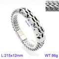 Pulsera de hombre estilo biker de doble fila en acero inoxidable plateado con remaches - Estilo Trapezoidal Color Acero (KB138788-KFC)