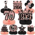 Rose gold 70th birthday honeycomb table centerpieces with champagne and glitter details - 70th Birthday Style / 9 Pieces Set / Rose Gold