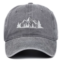 Casquette de baseball vintage grise en coton délavé avec broderie forêt et montagne - Taille unique / Gris