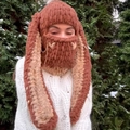Caramel brown knitted balaclava with long rabbit ears in a cozy winter style - Coffee Rabbit Ears