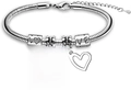 Silver snake chain bracelet with heart pendants and LOVE charms for daughters - Silver Heart-7 (Mother Daughter Poem)