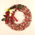 Ghirlanda di Natale in juta con stelle di Natale rosse, pigne e nastri decorativi - Tipo B Iuta Fiore Rosso
