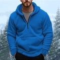 Blauer Herren Fleece-Kapuzenpullover mit Halbreißverschluss und Kängurutasche im Winter - S / Oberteile / Blau
