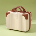Vintage style cream and brown 14-inch mini suitcase cosmetic case with reinforced corners - 14" / Off White