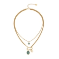Double-layered gold necklace with turquoise bead and tree pendant on white background - 1# Oval & Tree Of Life Style