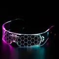 Cyberpunk LED-Brille mit zweifarbiger violetter und cyanfarbener Beleuchtung und Wabenmuster - Waben-Stil Dual Control bunter Upgrade-Modus