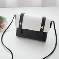 Dettaglio della borsa a tracolla minimalista in pelle PU bianca e nera con fibbie dorate - Nero