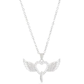 Silver angel wing heart pendant necklace with white zircon stones on a white background - Gold (02 Mid KC Gold N-306)