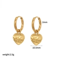 18k gold plated stainless steel heart dangle earrings with textured hammered finish - Golden Small Heart Pendant Hoop (TE60287)