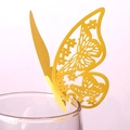 Laser-cut yellow butterfly paper place cards for wedding glasses and table decorations - Gold