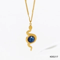 Gold snake necklace featuring a round blue gemstone pendant on a minimalist metal chain - Snake Necklace (KDD217)
