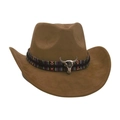 Classic tan felt western cowboy hat with ethnic braided band and silver ox head ornament - Army Green